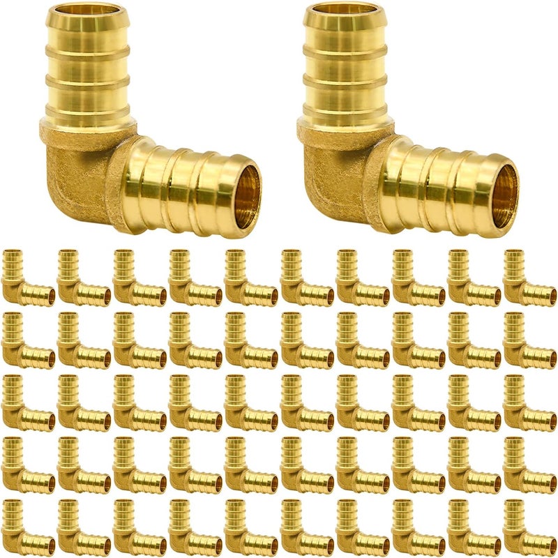 Ruby Q 50 Pack 1/2" PEX Fittings, Brass Elbow Fittings, for PEX Tubing Pipe - Image 1